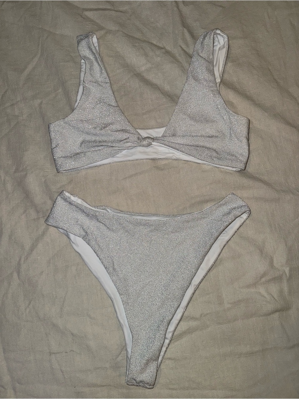 Sparkle White V-Knot Bikini Set - Women Swim (Worn Once)